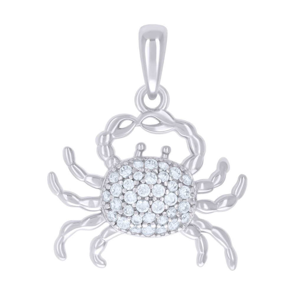 925 Sterling Silver Mens Cubic Zirconia Animal Crab Charm Pendant